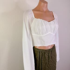 ASTR Milkmaid Coquette Euro Long Sleeve Ruched Sweetheart Crop Top White XL NWT